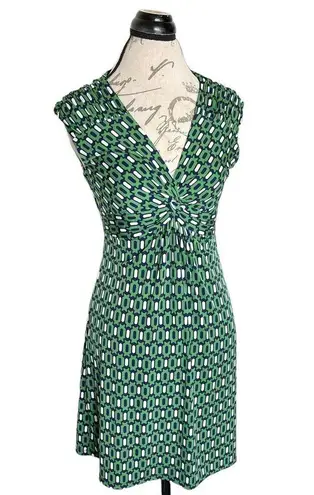 Kiara Womens Dress Size Small Short Sleeve Green Geometric Knot Mini Stretch