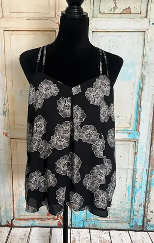 Metaphor Women Sleeveless Halter Black Floral Chiffon Top Blouse Size Medium