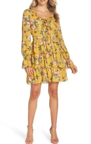 Avec Les Filles Tiered Satin Ruffle Dress, Multi Yellow Gold Size 6 Retail $158