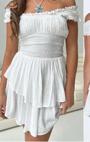 Princess Polly  The Love Galore Romper White Petite Smocked Tiered Ruffle Shirred