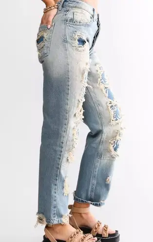 Free People  Desert Rose Jeans High Rise Straight Leg Embroidered Floral Patch 26