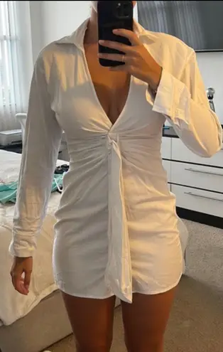 ZARA Front Toe White Button Up Dress - Image 1