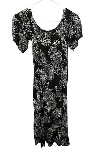Lascana Dress Womens Small Black White Paisley Short Sleeve Maxi Off Shoulder
