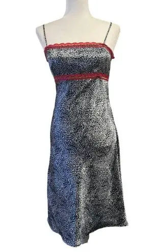 Blue Leopard Print Slip Dress w/ Pink Lace Trim Y2K Aesthetic 90s Lingerie Style