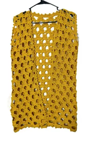 Vintage Handmade Crochet Vest Cardigan Mustard Yellow Size M/L Size L