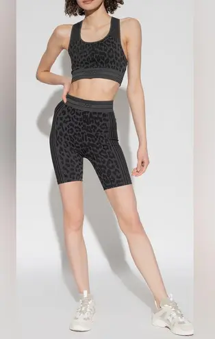 Ganni Charcoal Black Leopard Print Seamless Sports bra and Short Set Medium NWT