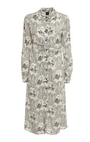 PINKO White Blue Panther Print Long Sleeve Midi Dress Size 8