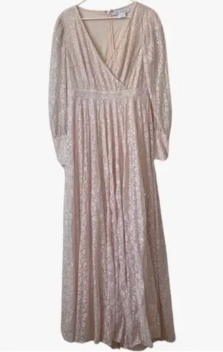 Mac Duggal 93679 Long Sleeve A Line Maxi Gown Dress Pink Lace Sequin 10