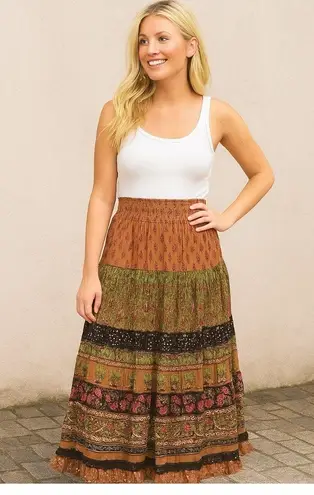 Cottagecore Y2k Prairie Rhinestone Fairycore Boho Skirt summer festival sparkle Brown Size M