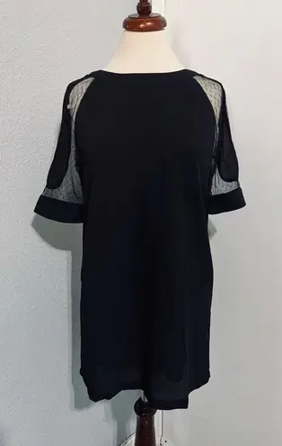 Galexia Trends Women Chic Black Casual Short Dress with Sheer Sleeves Size M