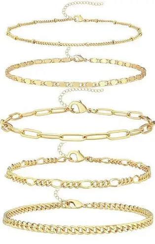 Ankle Bracelets for Women, 14k Gold Plated Waterproof