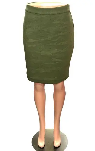 209 WST 38th Med Olive Green Camo Textured Thick Cozy Pencil Skirt Full Back Zip Size 6