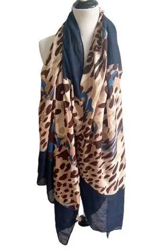 Animal And Denim Blue Print Boutique Scarf Oversized Lightweight