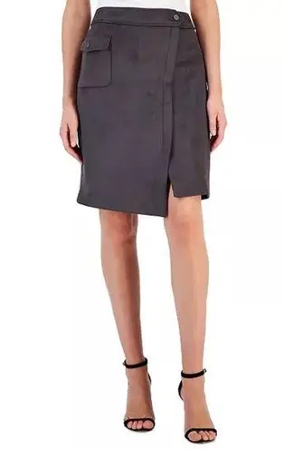 Anne Klein Ann Klein Cargo Pocket Asymmetrical Suede Pencil Skirt In Nightfall Gray