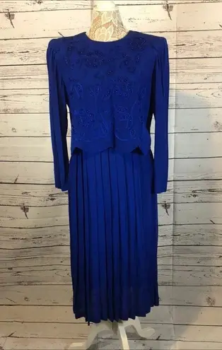 Karin Stevens VINTAGE 90's Blue Embroidered Dress