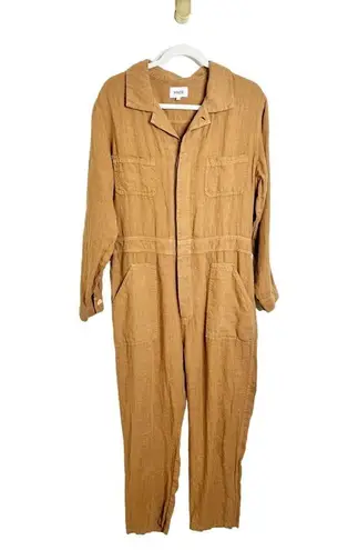 Mate the Label Long Sleeve Linen Buttondown Jumpsuit Sedona Brown Large