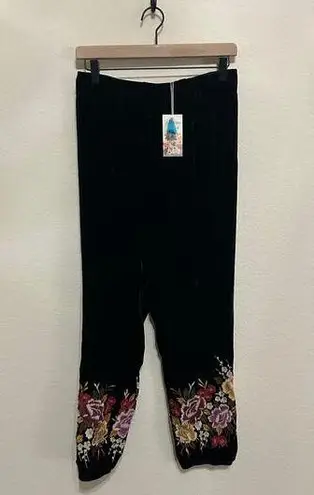 Johnny Was NEW Zosia Velvet Jogger Size XS Embroidered Pants Floral Pull On Pant
