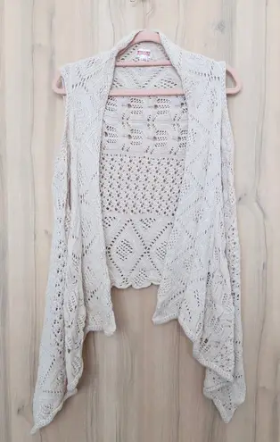 Mossimo Womens Crochet Duster Vest Size XXL Cream Boho Knit Cottage Coastal