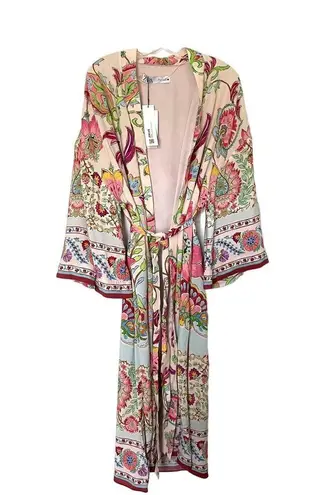 ZARA  Satin Boho Kimono Belted Robe Pink Rose Beige Size Medium NEW