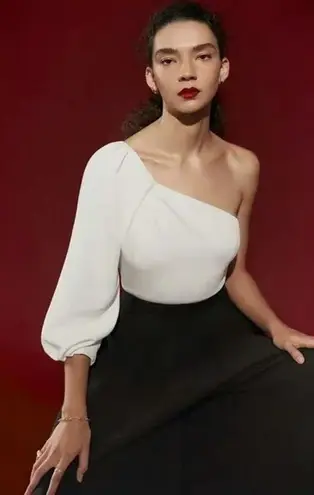 G. Label by Goop Celina One-Shoulder Puff Sleeve Top in Ivory Size 2 Retail $450