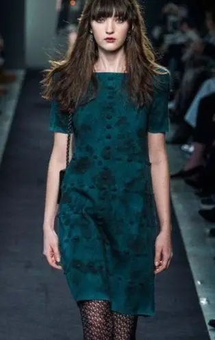 Bottega Veneta NWOT teal short-sleeved patterned wool dress.