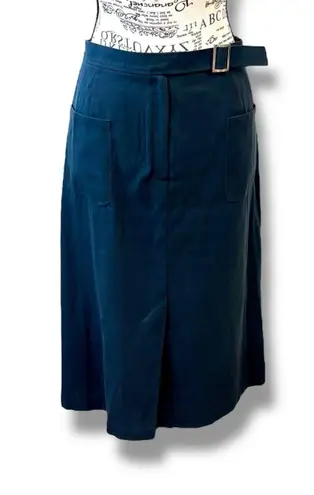 Lafayette 148 Size 14 Blue Front Slit Knee Length Pocket Skirt