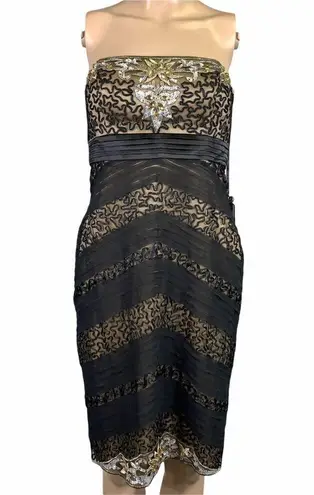 Sue Wong Womens Cocktail Dress Sheath Strapless Chevron Beaded Sequin Size 6