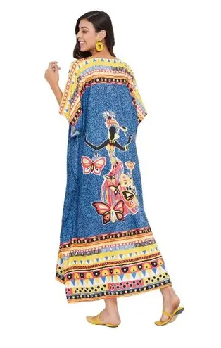 Gypsie Blu kaftan swim cover up one size large xl medium blue dancing beach Orange