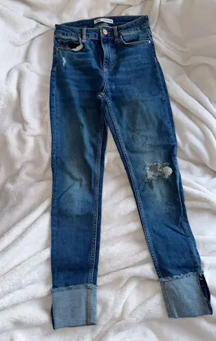 ZARA Mid Rise Cuffed Skinny Jeans