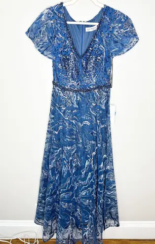 Mac Duggal 20301 Navy Embellished Illusion Butterfly Sleeve A-Line Gown 8 NEW