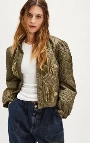 Free People Quinn Olive Green Quilted Jacket