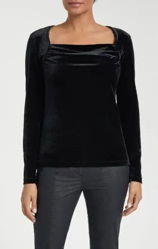 Anatomie Womens Calliope Stretch Velvet Top in Black Square Neck Size S