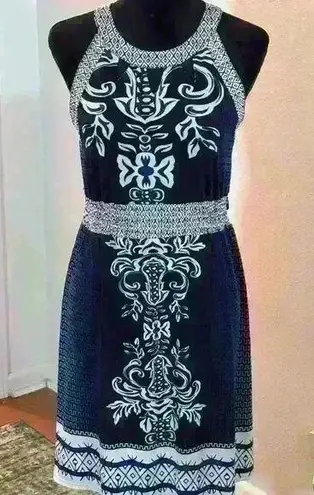 646 Main Blue & White Indian Print Sleeveless Midi Dress Size undefined