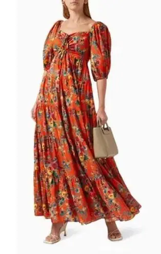 Cara Cara Quinn 100% cotton floral maxi dress cherry bouquet orange size XL