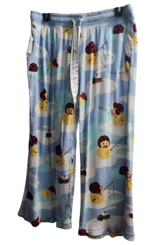 Nick & Nora Sleepwear Pajama Pants XXL Fishing Ducks Flannel Cotton Blue Cozy