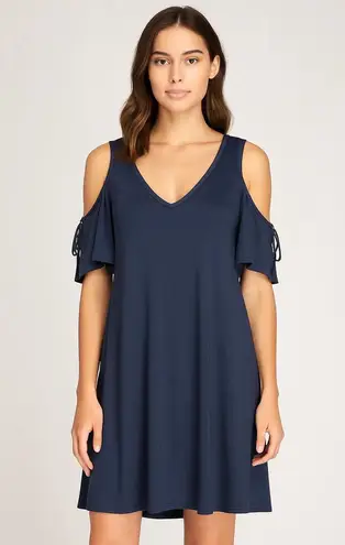 Luxology Women's Dress Size L Blue Cold Shoulder