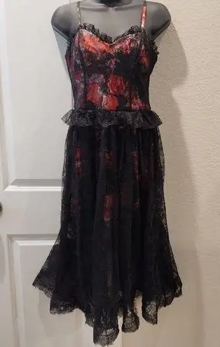 Pearl by Georgina Chapman Dress 4 Black Lace Floral Print Midi Holiday Party