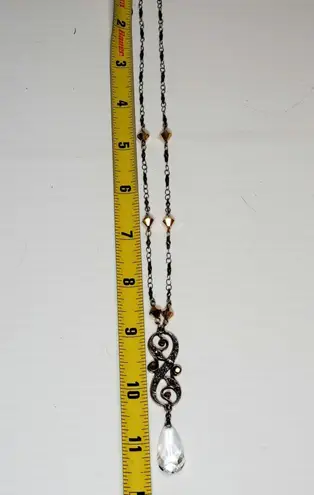 Dangle Clear Rhinestone Necklace 16" Unsigned Lobster Closure