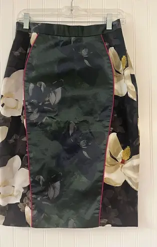 Katharine Kidd pencil skirt floral brocade sz 10 Black