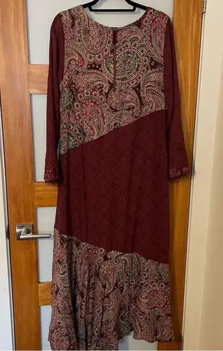 Soft Surroundings Merlot Aideen Mixed Print Long Sleeve Maxi Dress