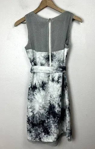 CoVelo Artsy Linen Blend Dress Womens Sz. 6 Layered Tie Die Waist Tie Gray White