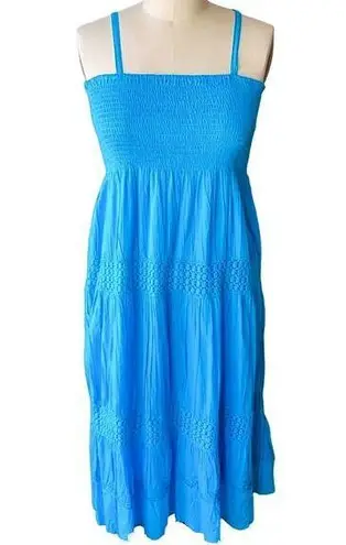 Shoreline Blue Boho Tube Top Bodice Bohemian Maxi Sundress ~ Women's Size L / XL
