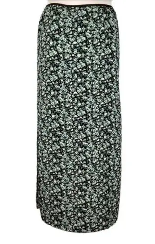 Vintage Blue  Maxi Skirt in Black Green All-Over Floral Side Slits Size Small