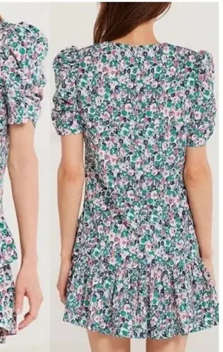 Storets Floral Puff Pleated Sleeve Tulip Hem Mini Ruffle Dress Size S/M Women’s