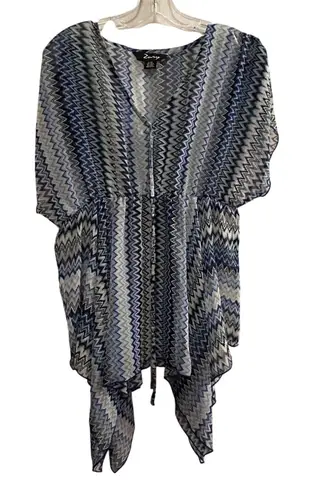 Zuny Women's L XL Blue Chevron Zig Zag Print Kimono Kaftan Cover Up Size L