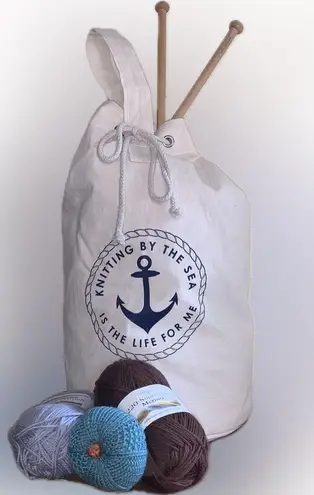 Knitting Crochet Project Beach Pool Bag Cotton Drawstring Duffle Sling Shoulder - Image 1