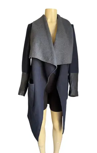 BCBGMAXAZRIA Wool Blend Open Front Coat with Leather Sleeve Detail Size S