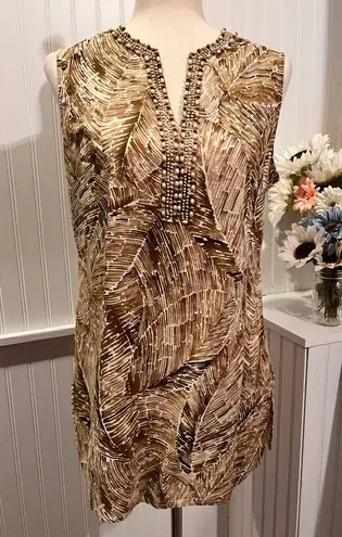 Absolutely Gorgeous Beaded V-Neck Brown/Cream Jungle Tunic