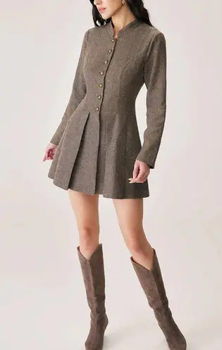 Rihoas Brown Button Pleated Mini Dress Size M