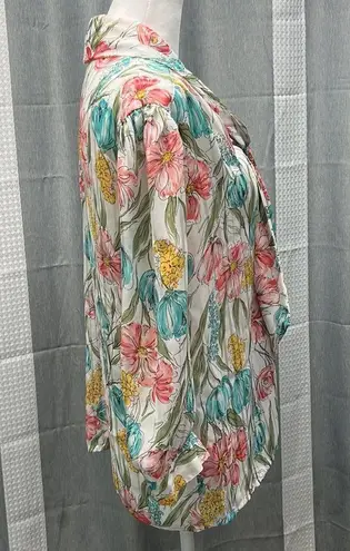 Vintage Floral tie front sheer blouses size 14 White
